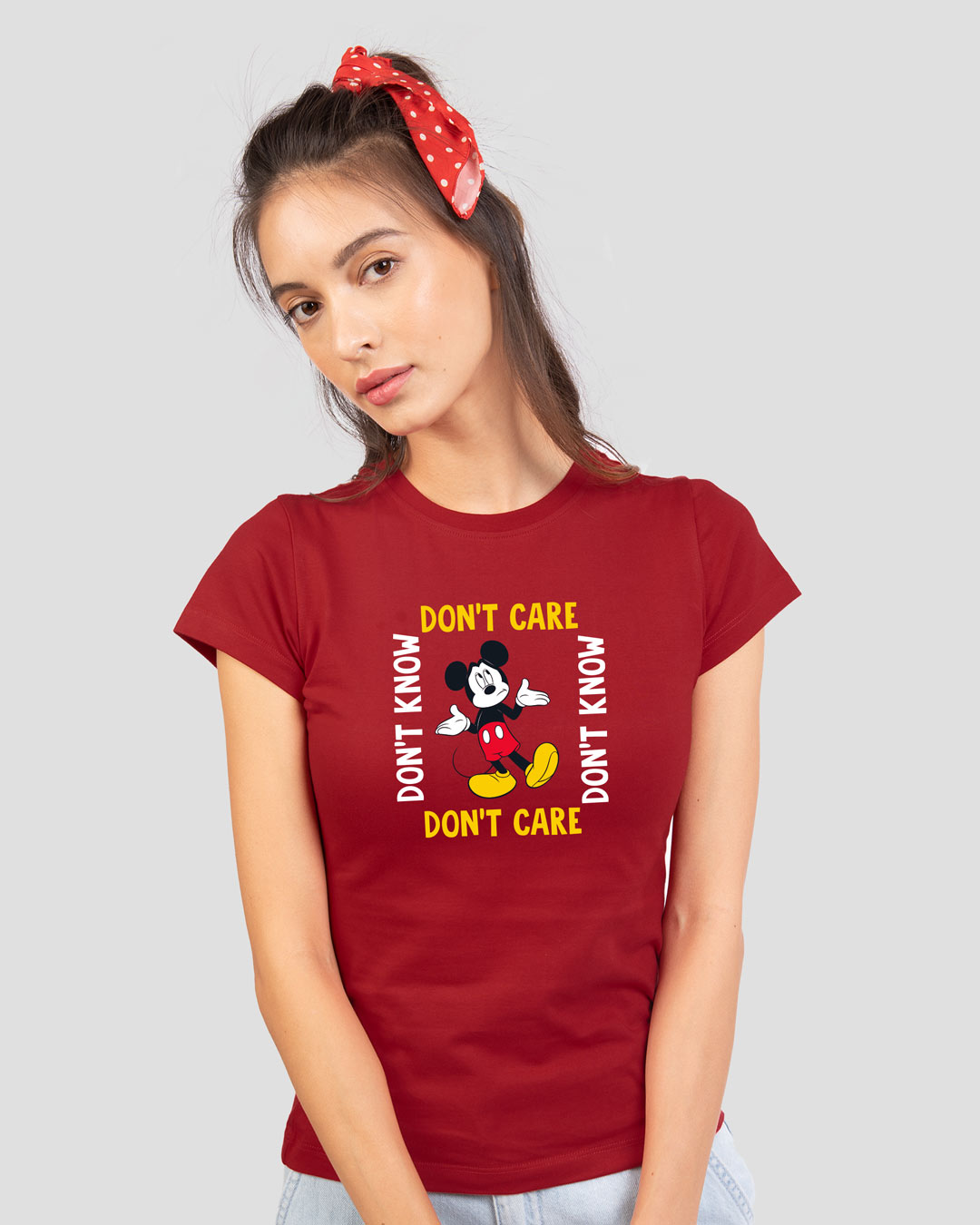 Shop Don't Care Mickey Half Sleeve Printed T-Shirt (DL) Bold Red-Back