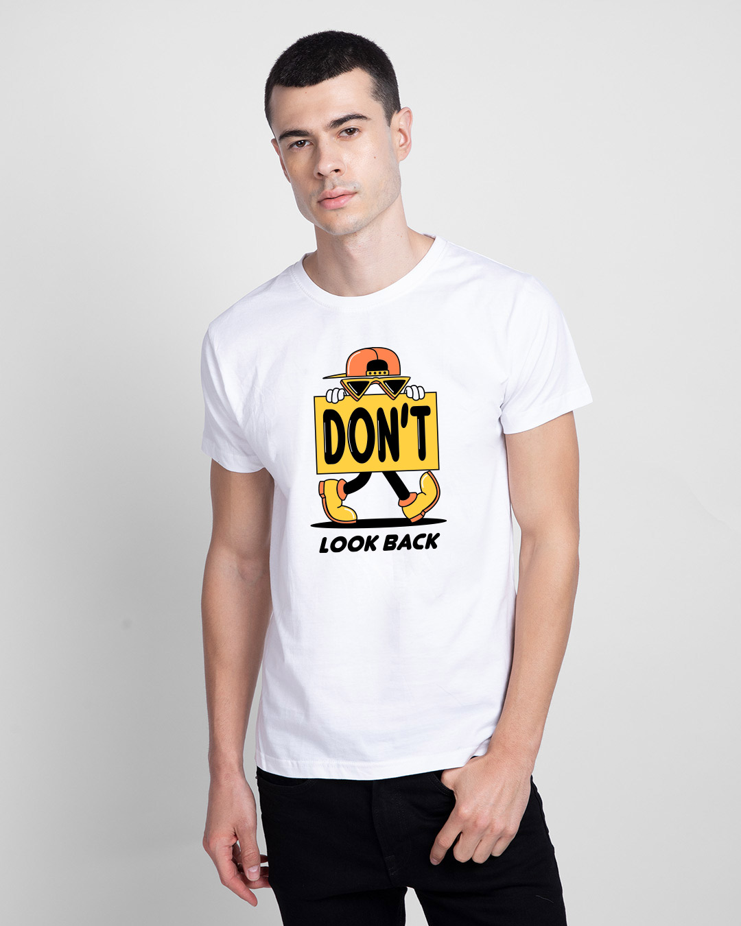 Shop Don't Look Back Walk Half Sleeve T-Shirt White-Back