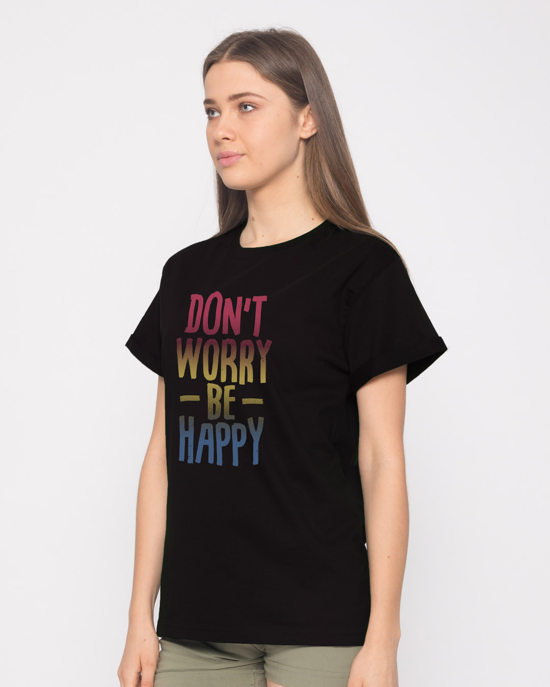 Shop Don't Worry Just Be Happy Boyfriend T-Shirt-Back