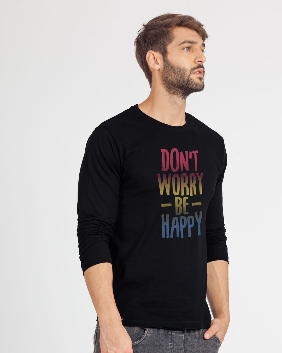 Shop Don't Worry Just Be Happy Full Sleeve T-Shirt-Back