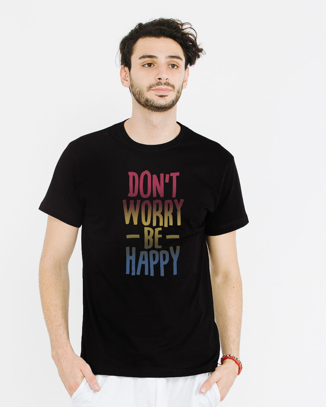 Shop Don't Worry Just Be Happy Half Sleeve T-Shirt-Back