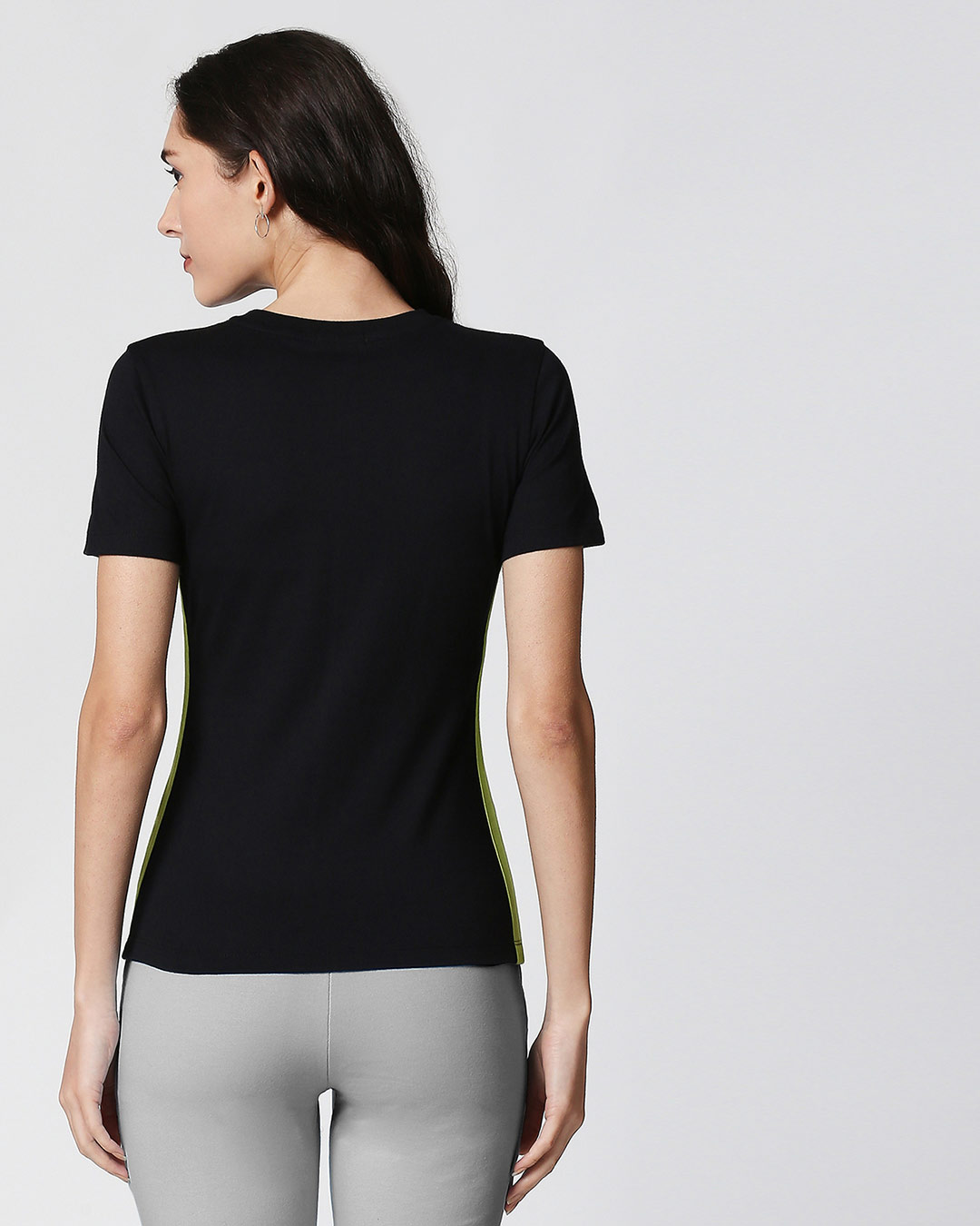 Shop Done For The Year Contrast Side Seam Panel T-Shirt Black-Neon Green-Back