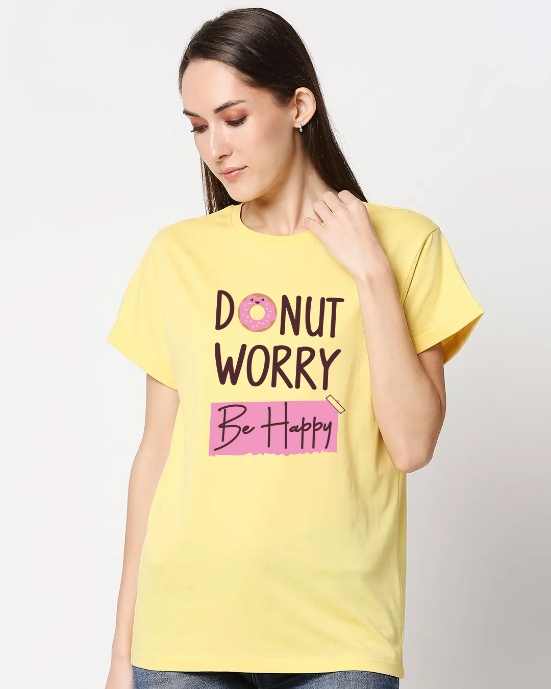 Shop Donut Worry Women's Printed Boyfriend T-shirt-Back