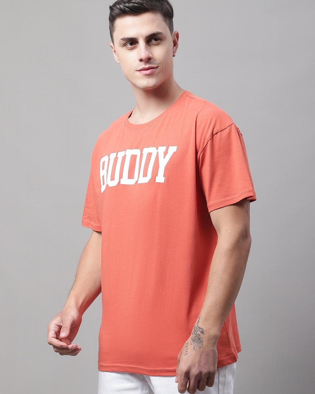Shop Men's Orange Buddy Typography Super Loose Fit T-shirt-Back