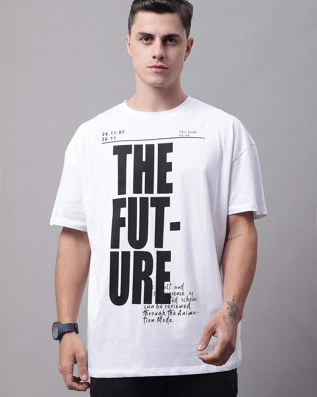 Buy Mens White Future Typography Super Loose Fit T Shirt Online At Bewakoof 9409