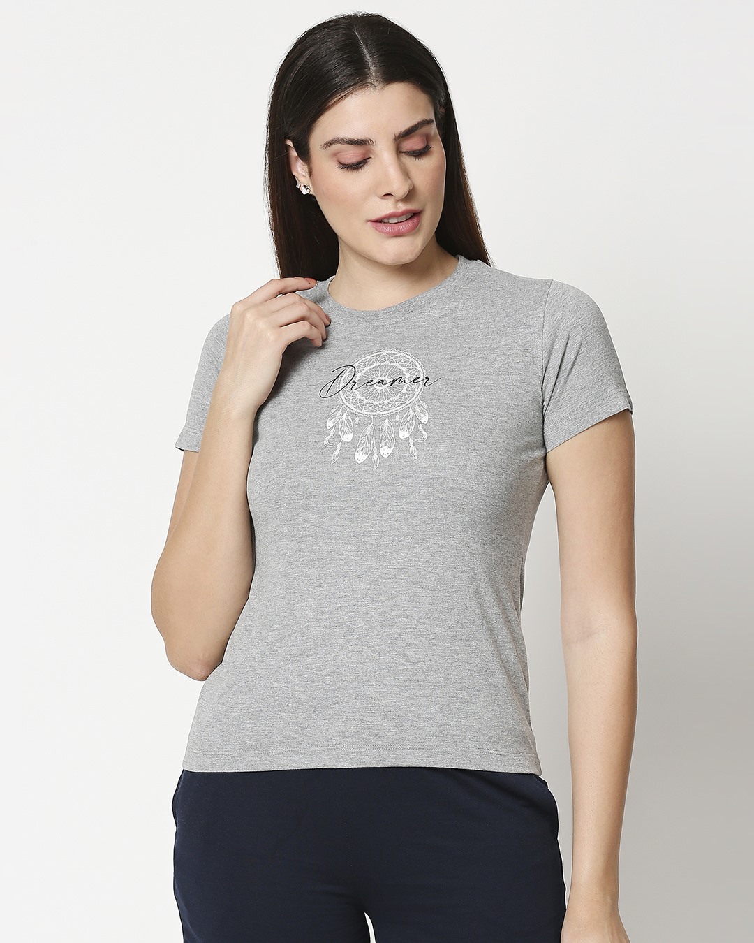 Shop Dream Catcher Womens Printed Grey Lounge T-Shirt-Back