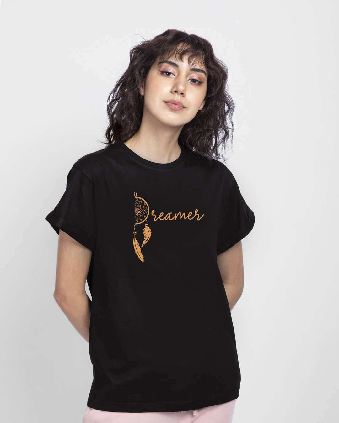 Shop Dreamer Feathers Boyfriend T-Shirt Black-Back