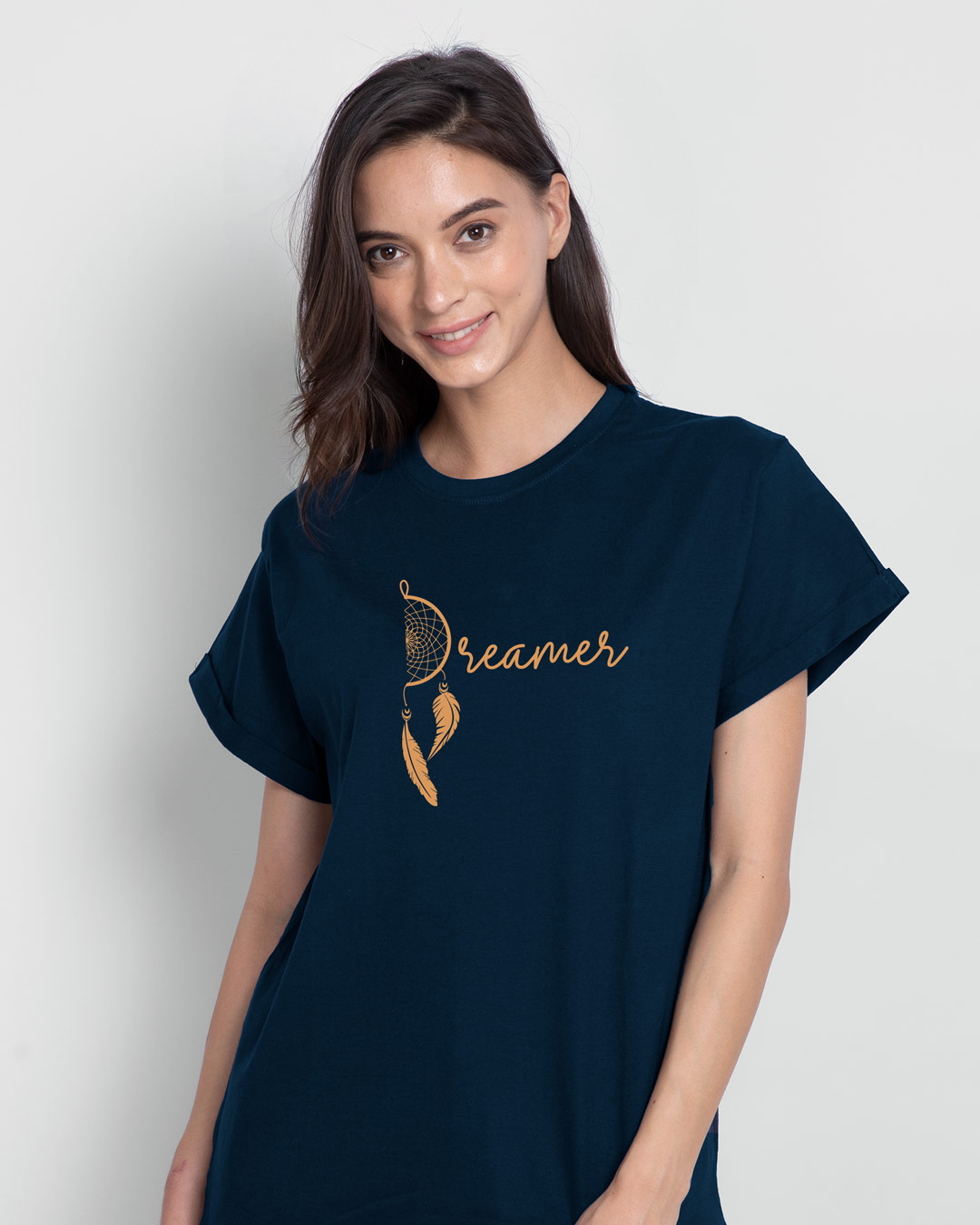 Shop Dreamer Feathers Boyfriend T-Shirt Navy Blue-Back