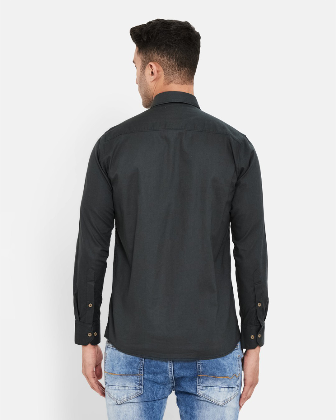 Shop Men's Grey Solid Slim Fit Shirt-Back