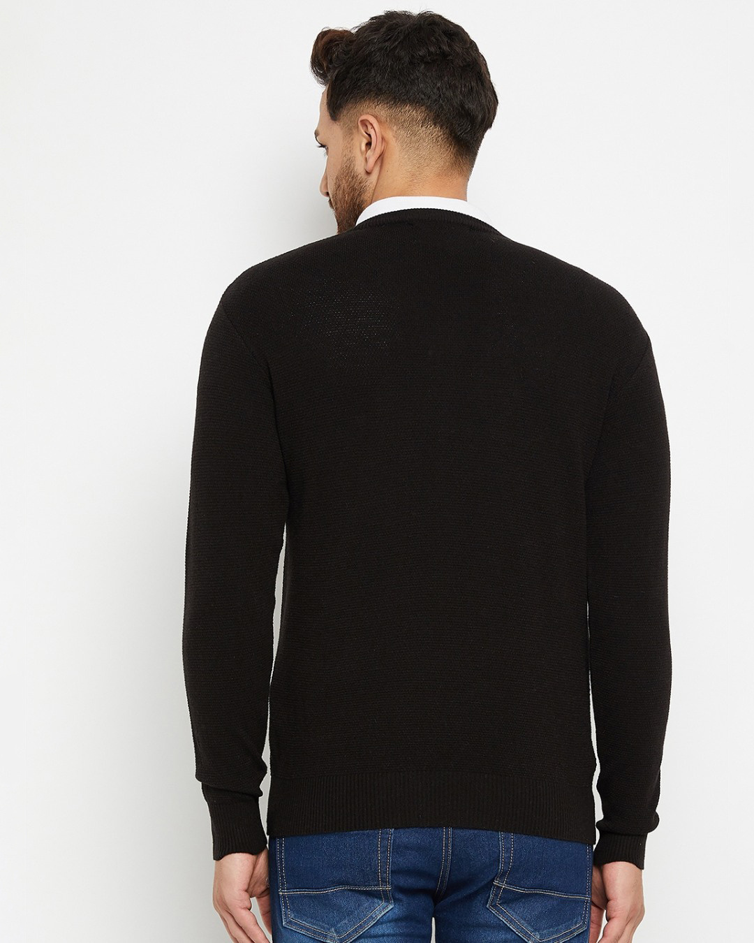Shop Men's Black  V Neck Sweater-Back