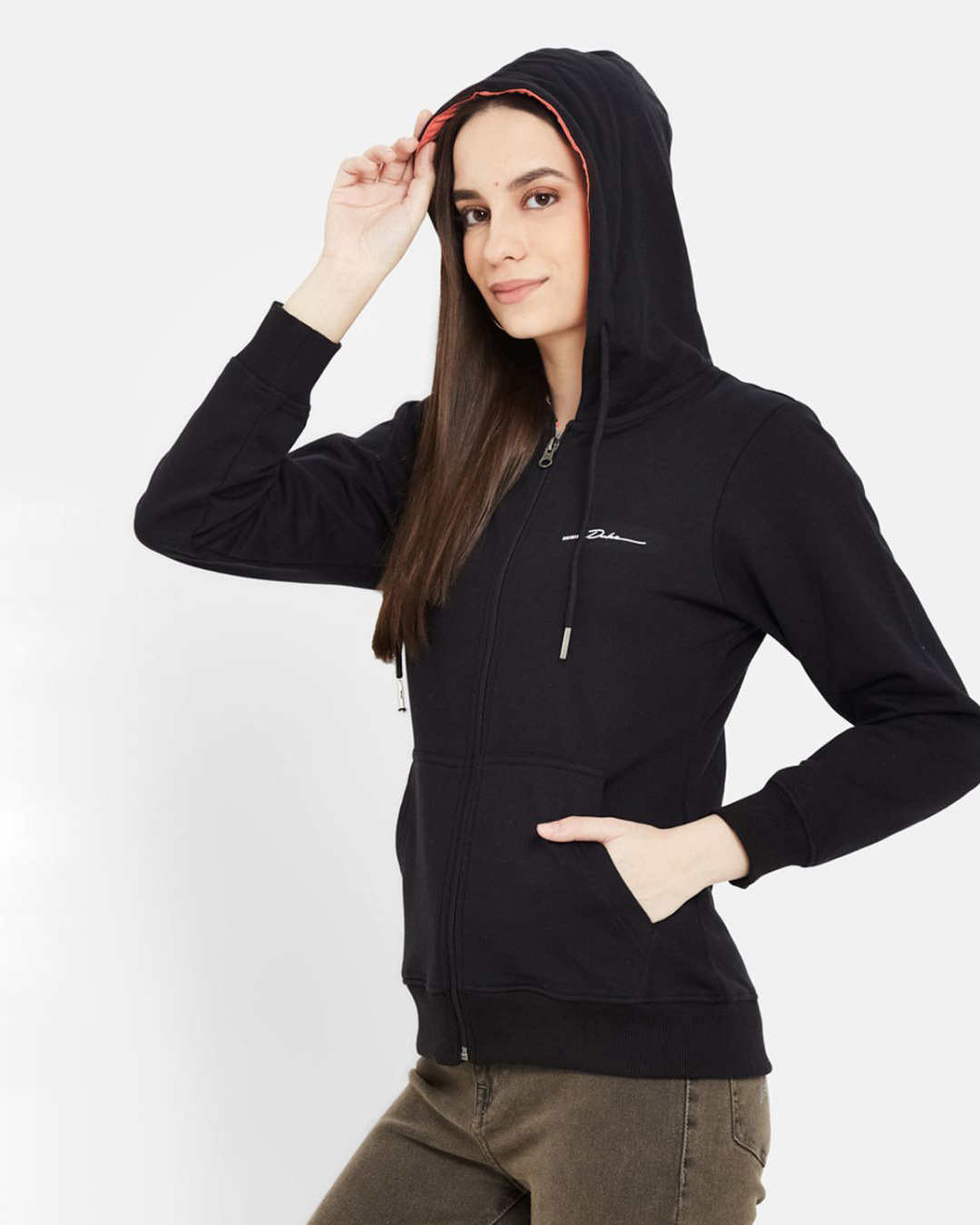 Buy Duke Women's Black Full Sleeve Hood Smart Fit Sweatshirt Online at ...