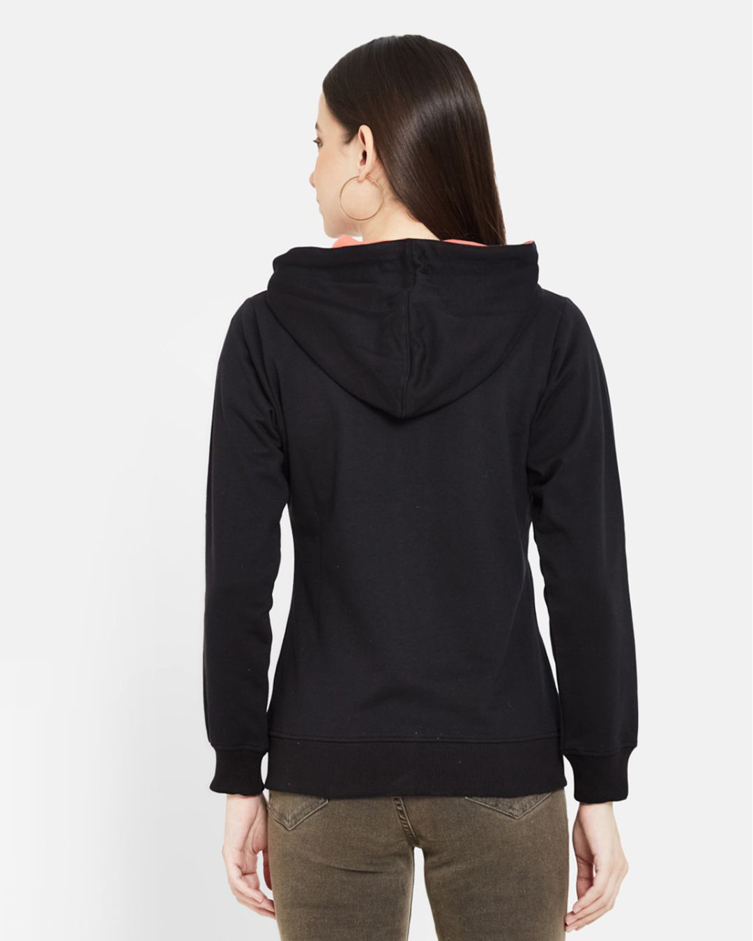 Shop Women's Black Full Sleeve Hood Smart Fit Sweatshirt-Back