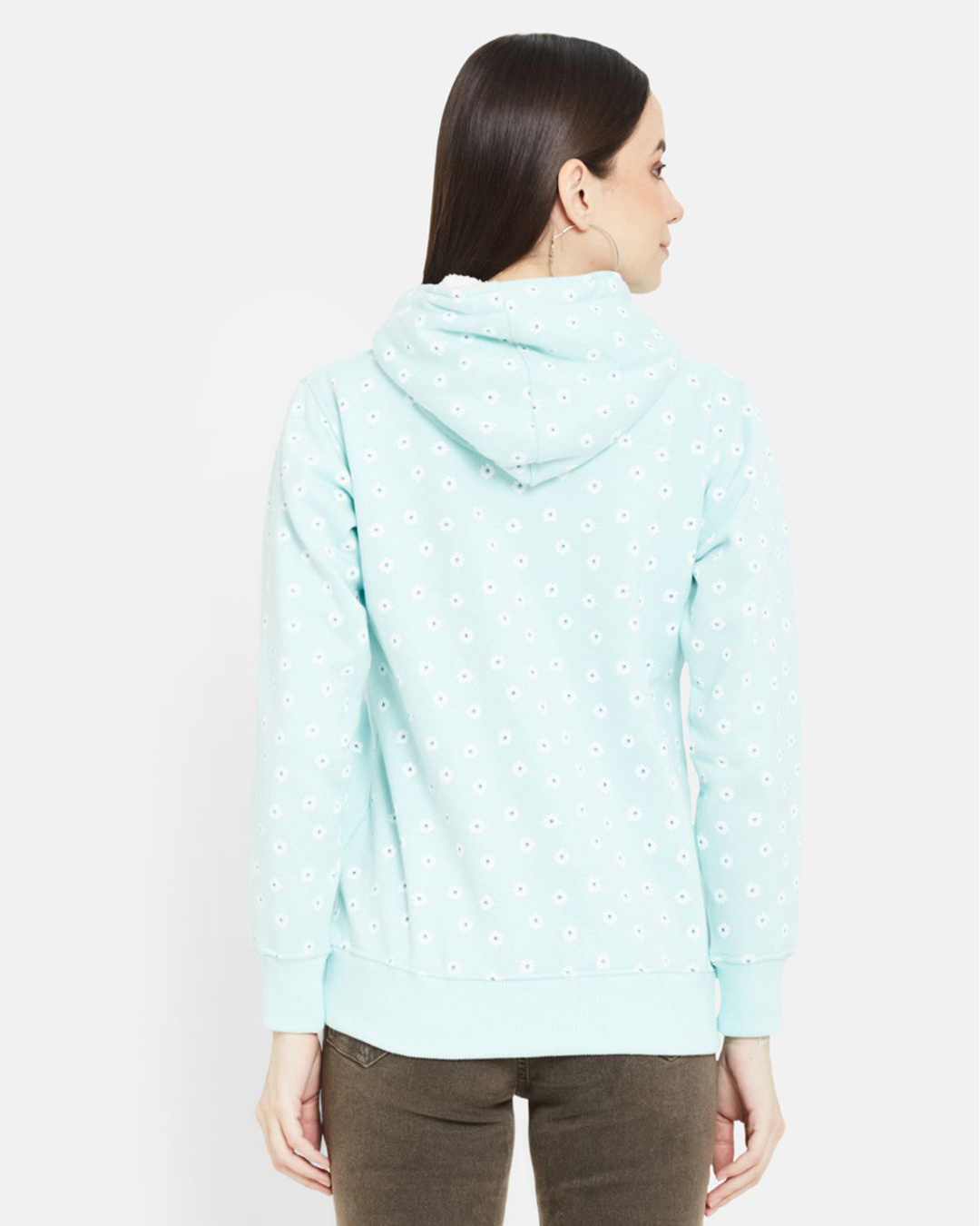 Shop Women's Blue Full Sleeve Hood Smart Fit Sweatshirt-Back