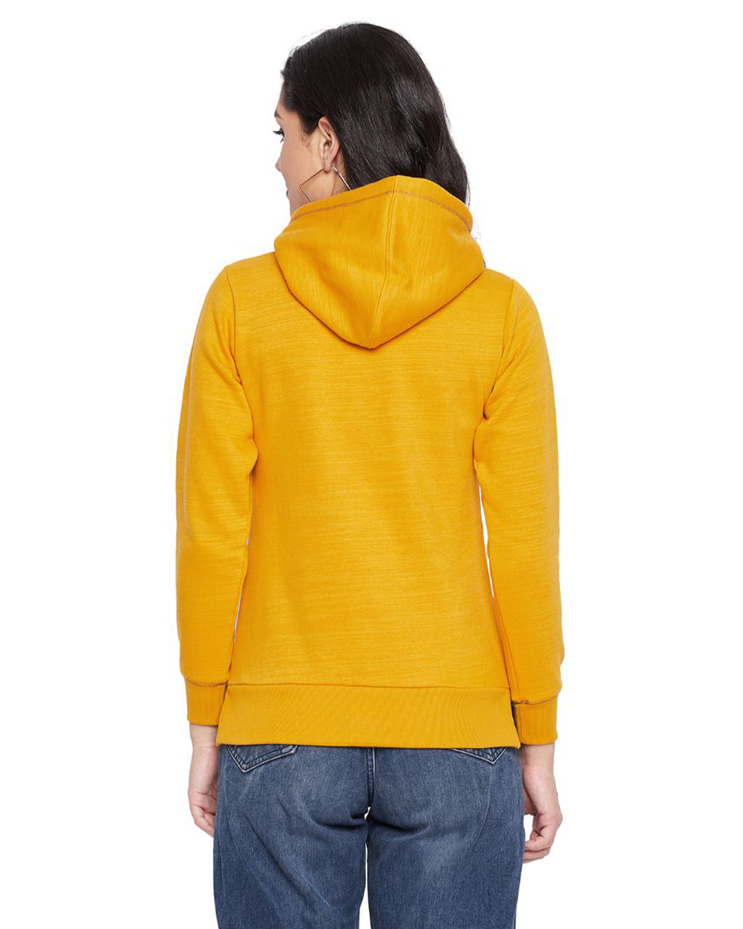 Shop Women's Mustard Full Sleeve Hood Smart Fit Sweatshirt-Back