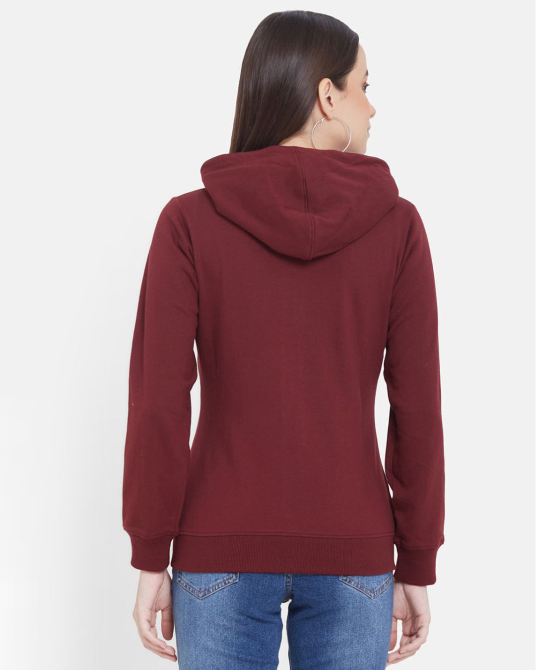 Shop Women's Wine Full Sleeve Hood Smart Fit Sweatshirt-Back