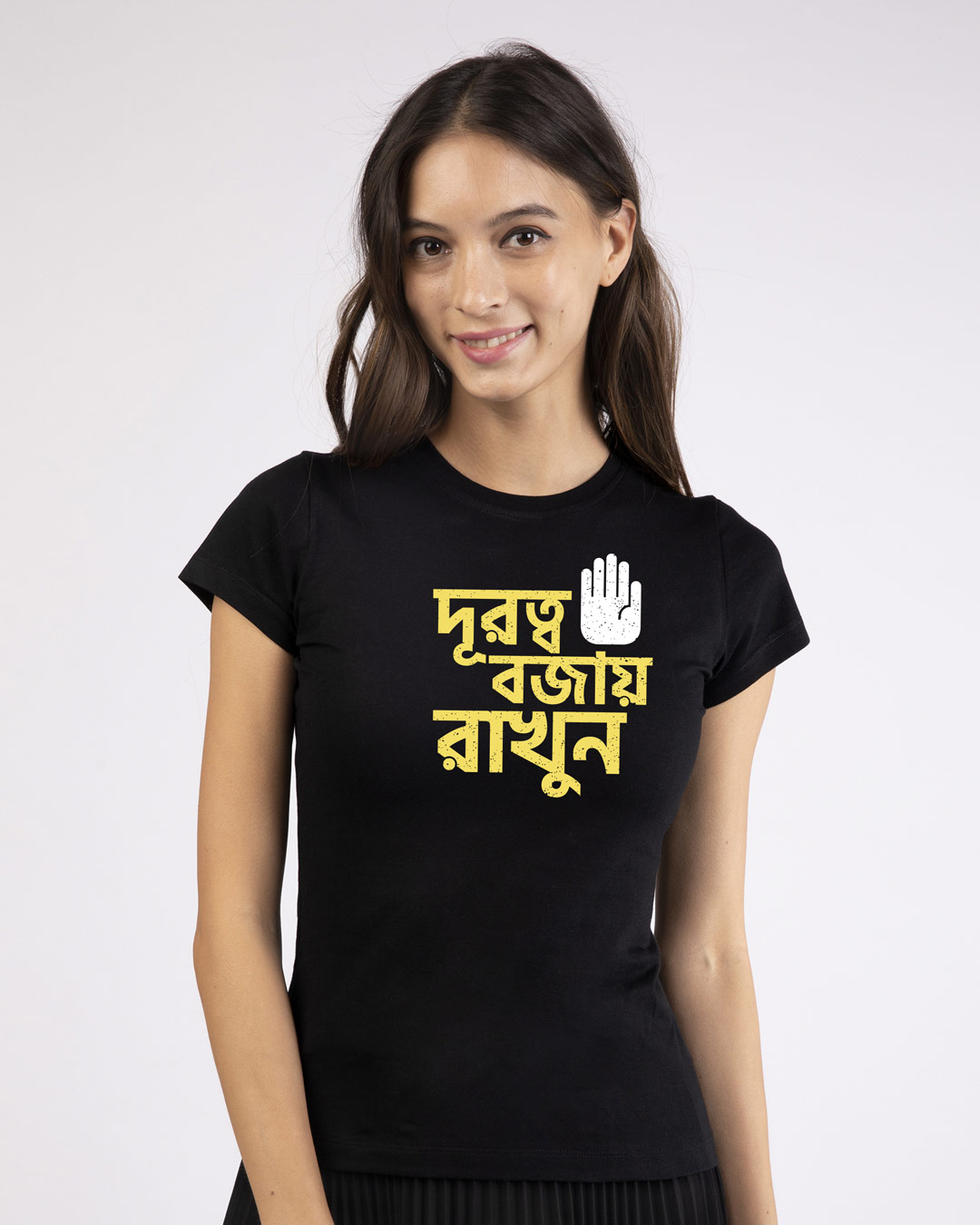 Buy Women s Black Durotto Typography Slim Fit T shirt Online at Bewakoof