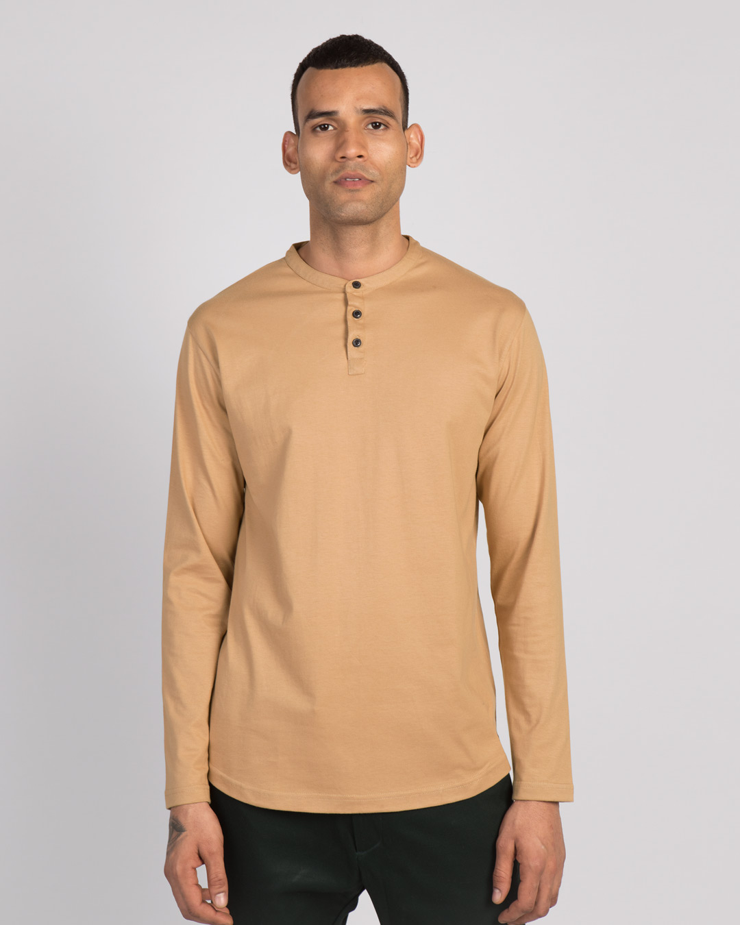 Buy Pastel Beige Full Sleeve Henley T Shirt Online At Bewakoof 4364