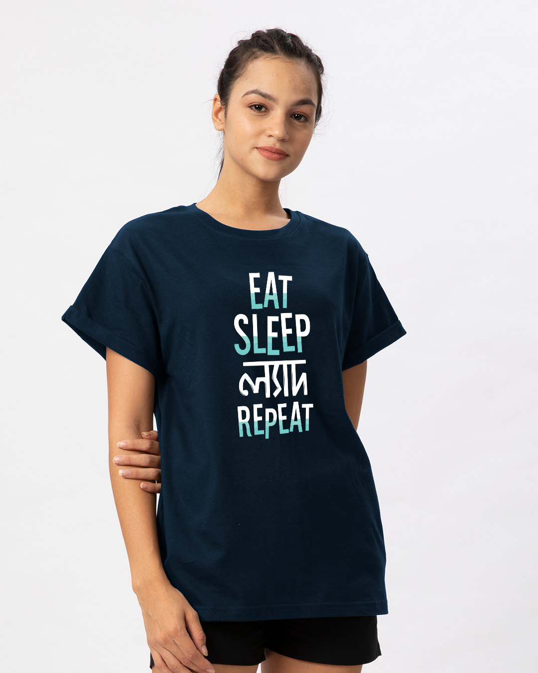 Shop Eat Sleep Lyadh Repeat Boyfriend T-Shirt-Back