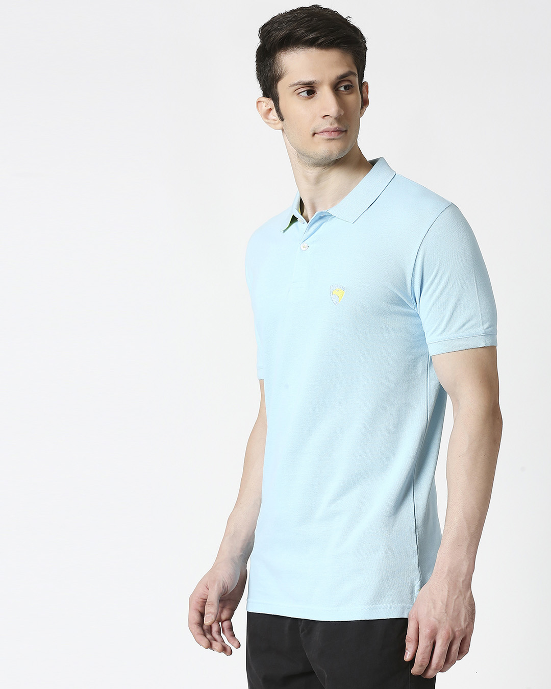 Shop Electric blue-Neon Lime Contrast Collar Pique Polo T-Shirt-Back