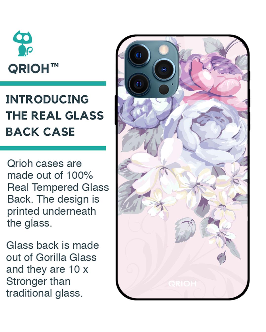 Shop Iphone 12 Pro Max Elegant Floral Glass Case-Back