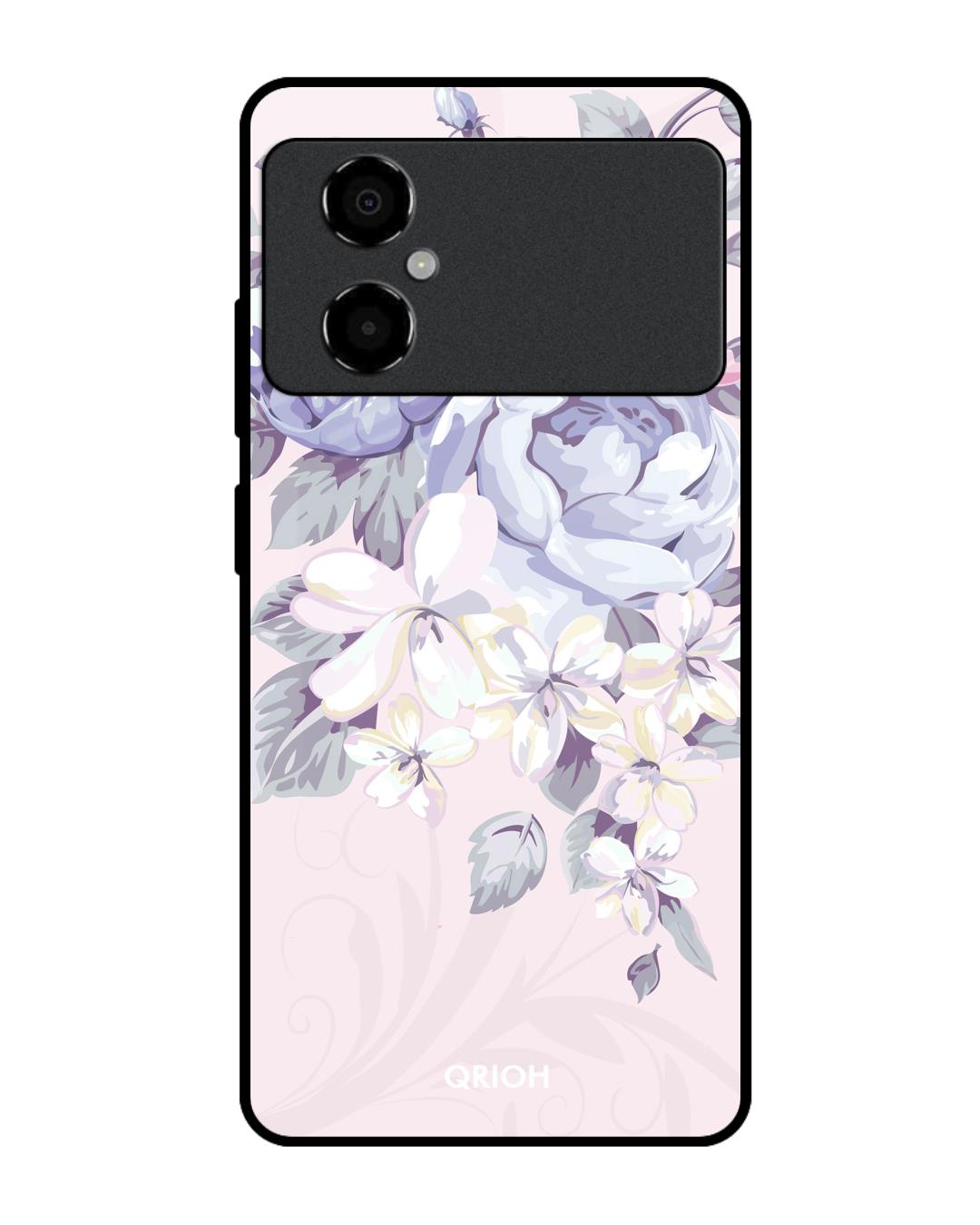 Shop Elegant Floral Premium Glass Case for Poco M4 5G (Shock Proof, Scratch Resistant)-Front