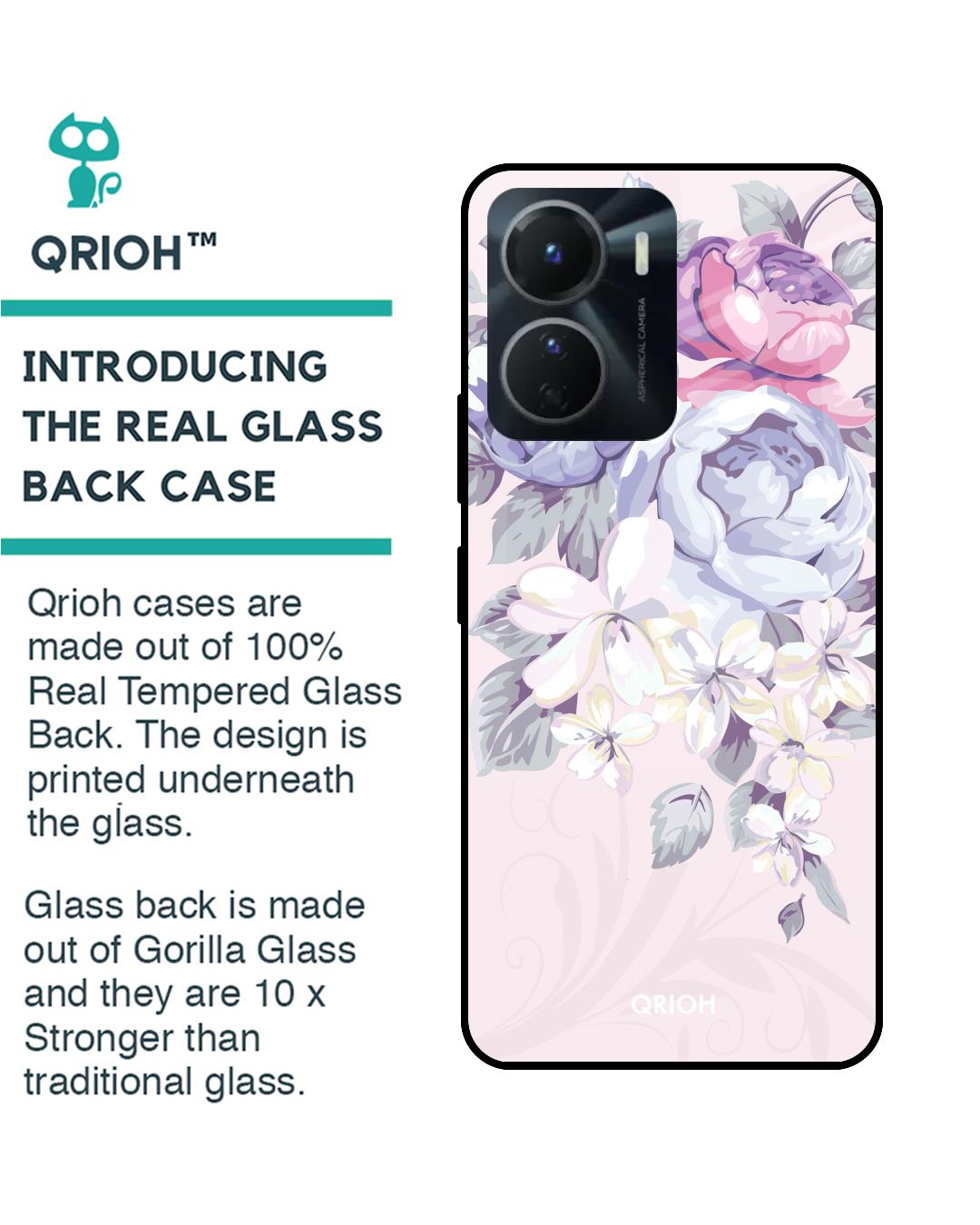 Shop Elegant Floral Printed Premium Glass case for Vivo Y16 (Shock Proof,Scratch Resistant)-Back