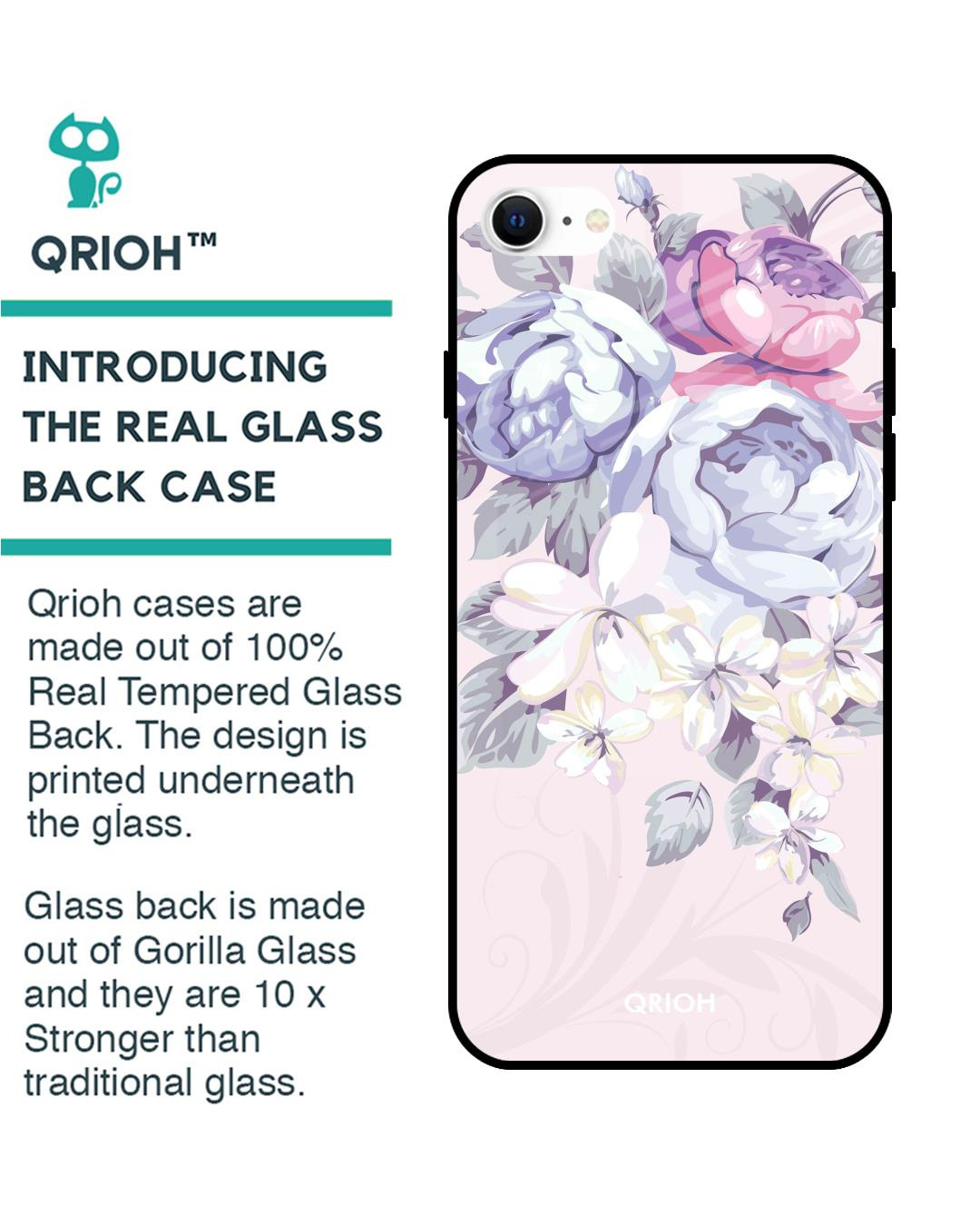 Shop Elegant Floral Printed Premium Glass Cover for iPhone SE 2022 (Shock Proof, Lightweight)-Back