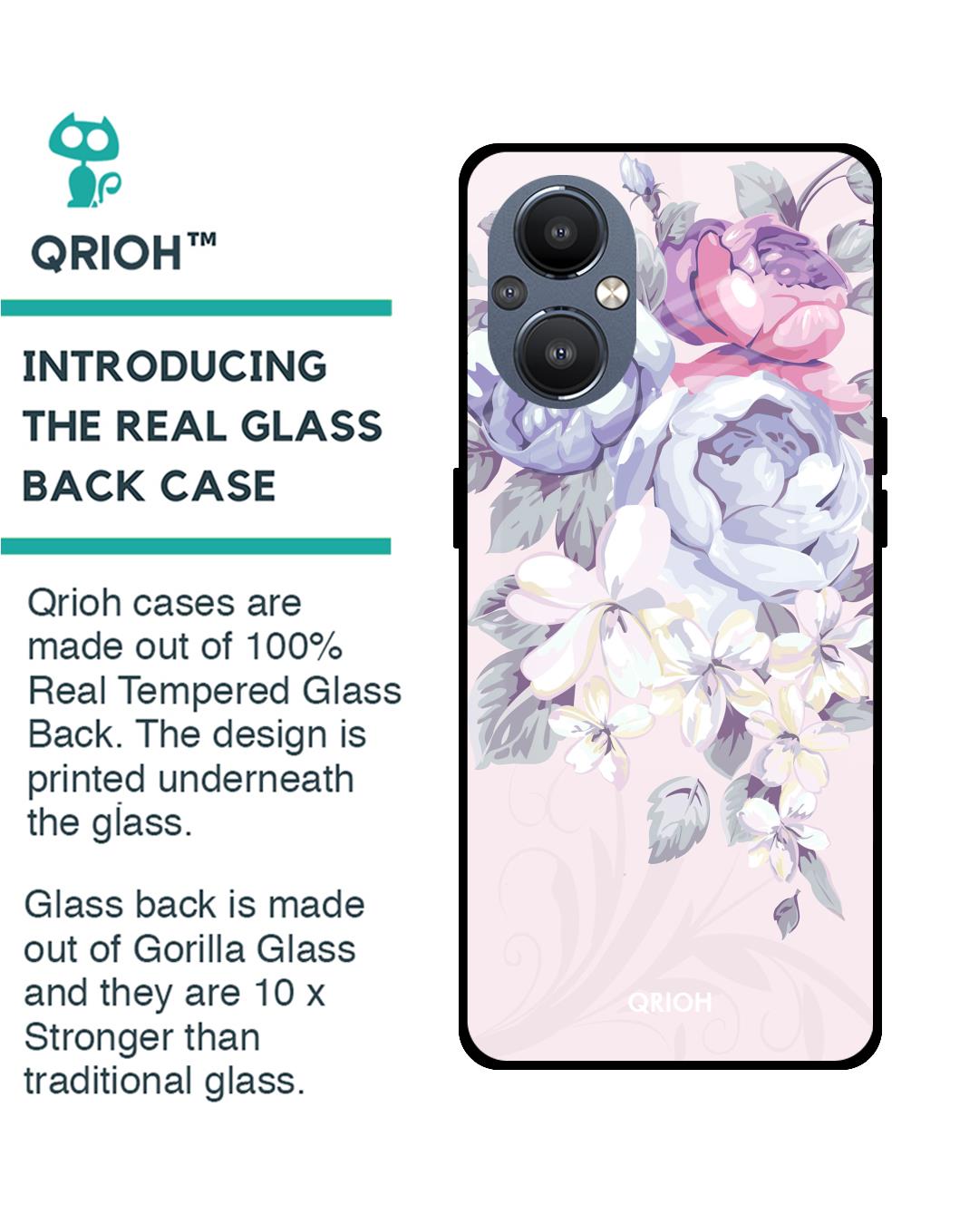 Shop Elegant Floral Printed Premium Glass Cover For OnePlus Nord N20 (Shockproof, Light Weight)-Back