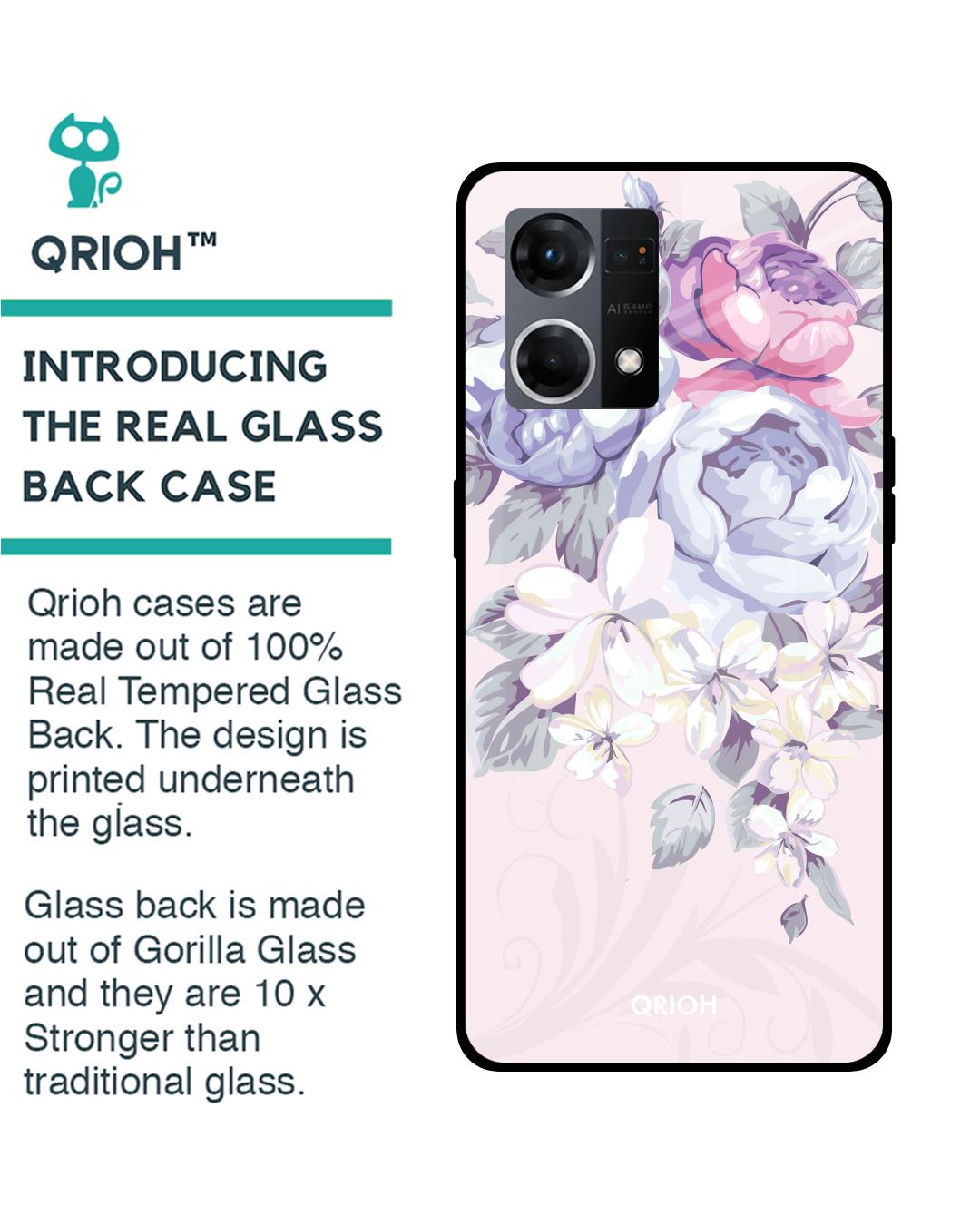 Shop Elegant Floral Printed Premium Glass Cover for OPPO F21 Pro (Shockproof, Light Weight)-Back
