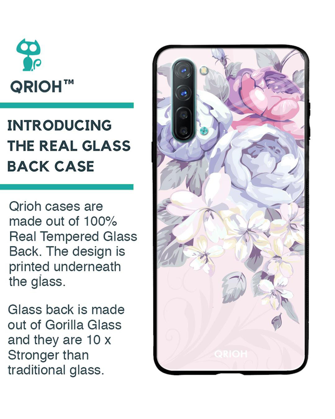 Shop Elegant Floral Printed Premium Glass Cover for Oppo Reno 3 (Shock Proof, Lightweight)-Back