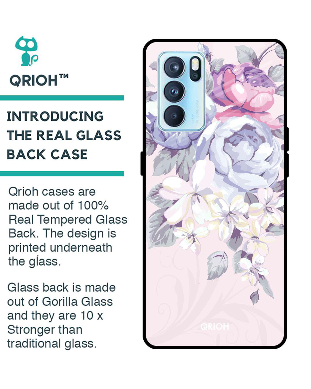 Shop Elegant Floral Printed Premium Glass Cover for Oppo Reno 6 5G (Shock Proof, Lightweight)-Back