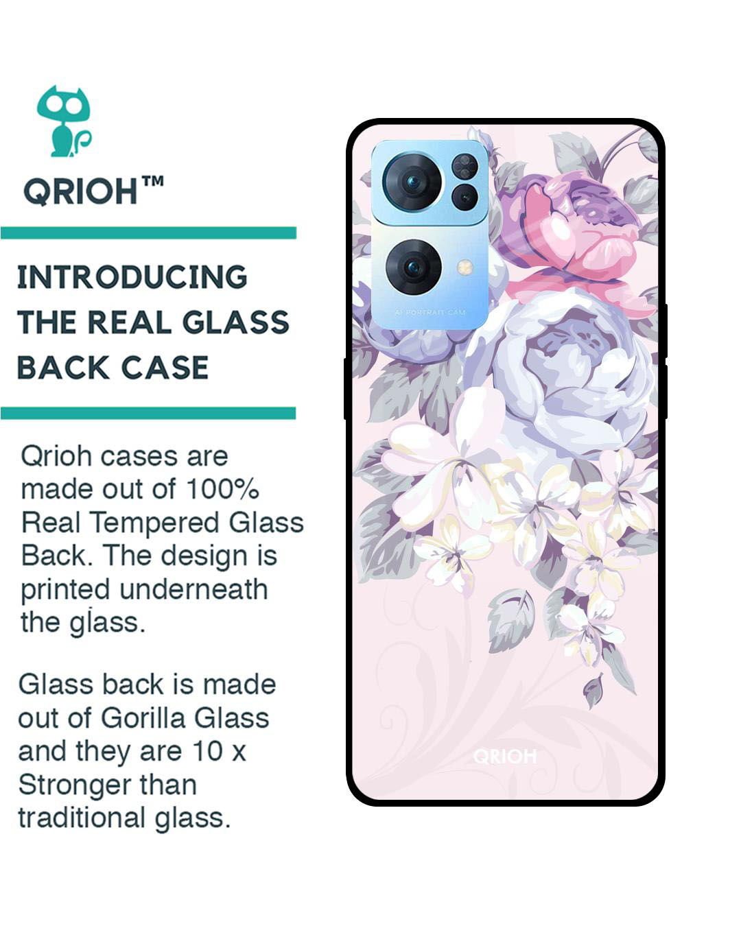 Shop Elegant Floral Printed Premium Glass Cover for Oppo Reno 7 Pro 5G (Shock Proof, Lightweight)-Back