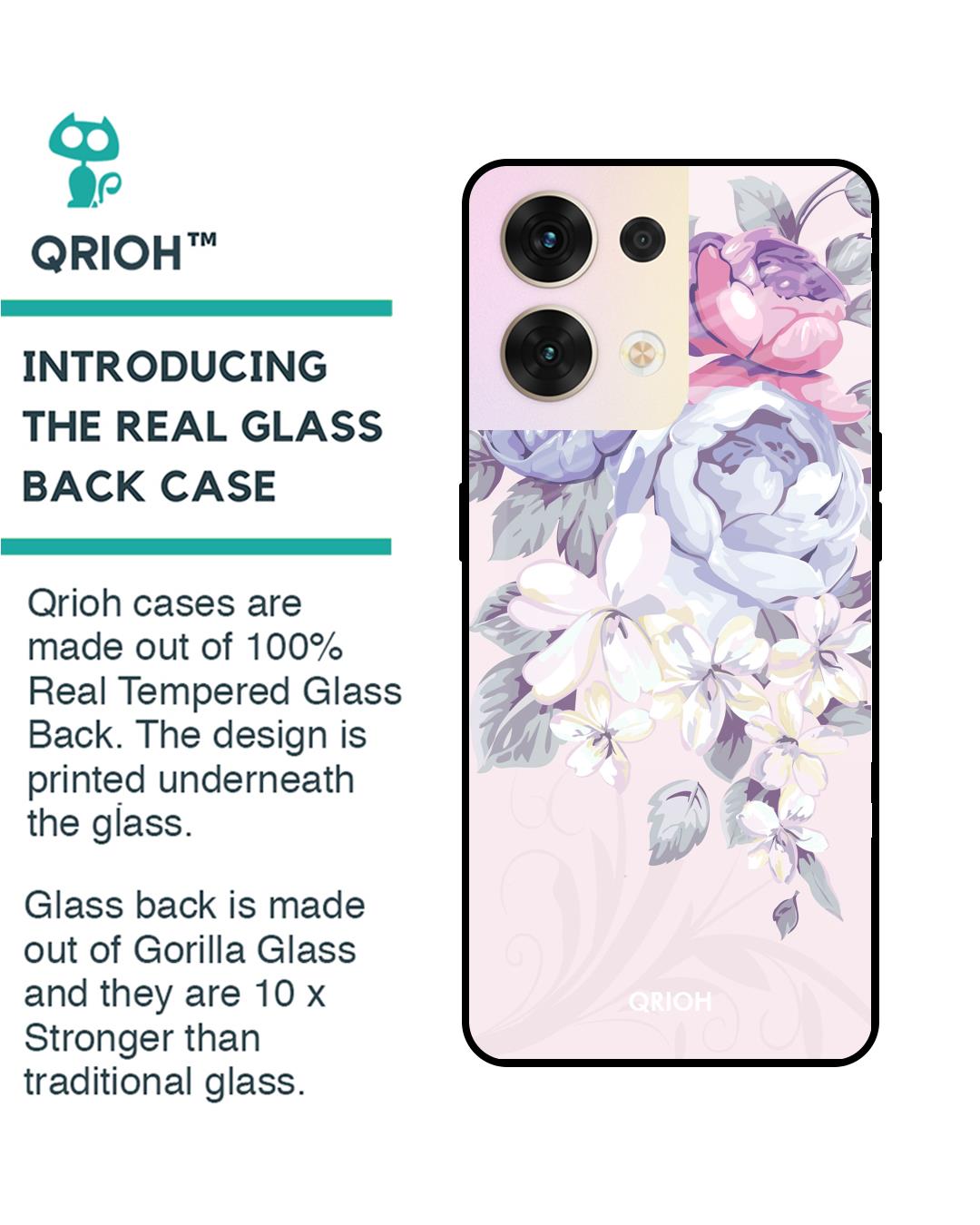 Shop Elegant Floral Printed Premium Glass Cover for Oppo Reno8 5G (Shockproof, Light Weight)-Back