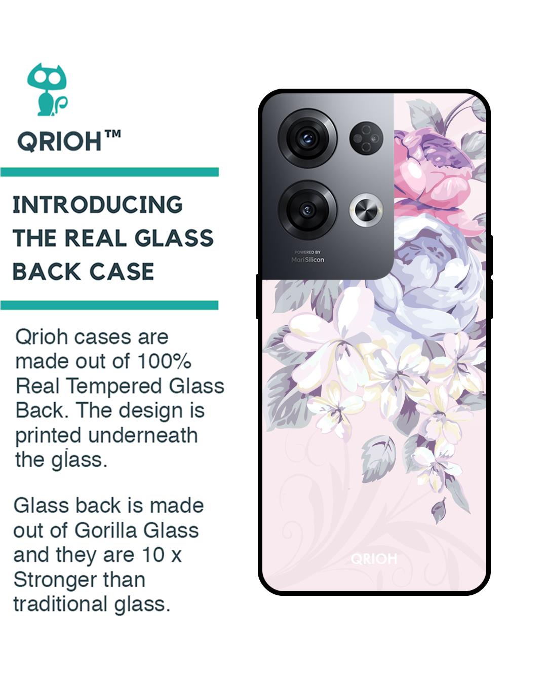 Shop Elegant Floral Printed Premium Glass Cover for Oppo Reno8 Pro 5G (Shockproof, Light Weight)-Back