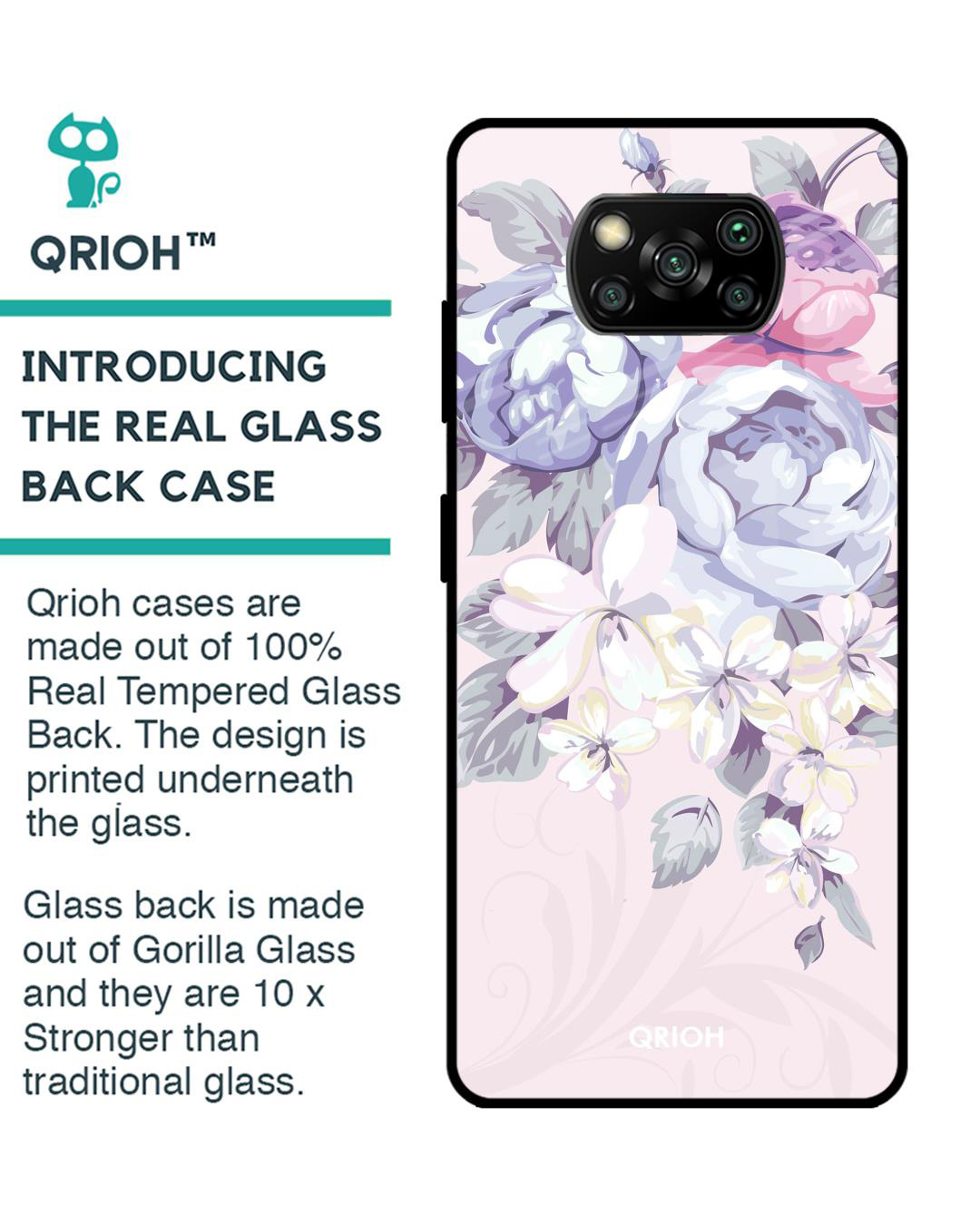 Shop Elegant Floral Printed Premium Glass Cover for Poco X3 Pro (Shock Proof, Lightweight)-Back