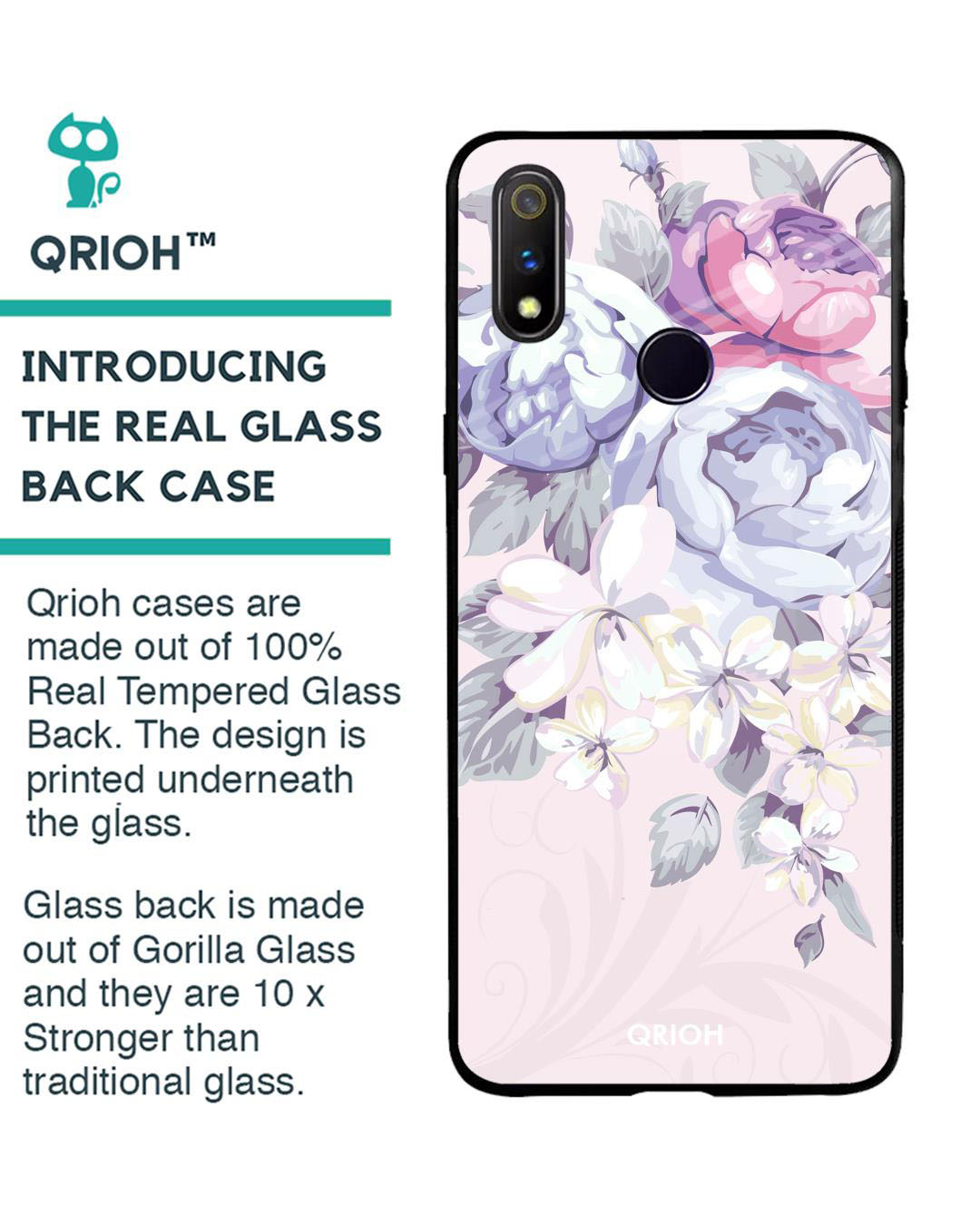 Shop Elegant Floral Printed Premium Glass Cover for Realme 3 Pro (Shock Proof, Lightweight)-Back