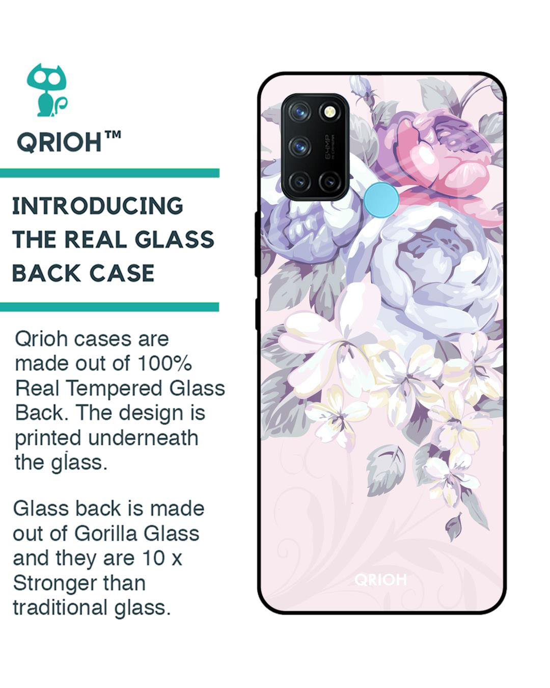 Shop Elegant Floral Printed Premium Glass Cover for Realme 7i (Shock Proof, Lightweight)-Back
