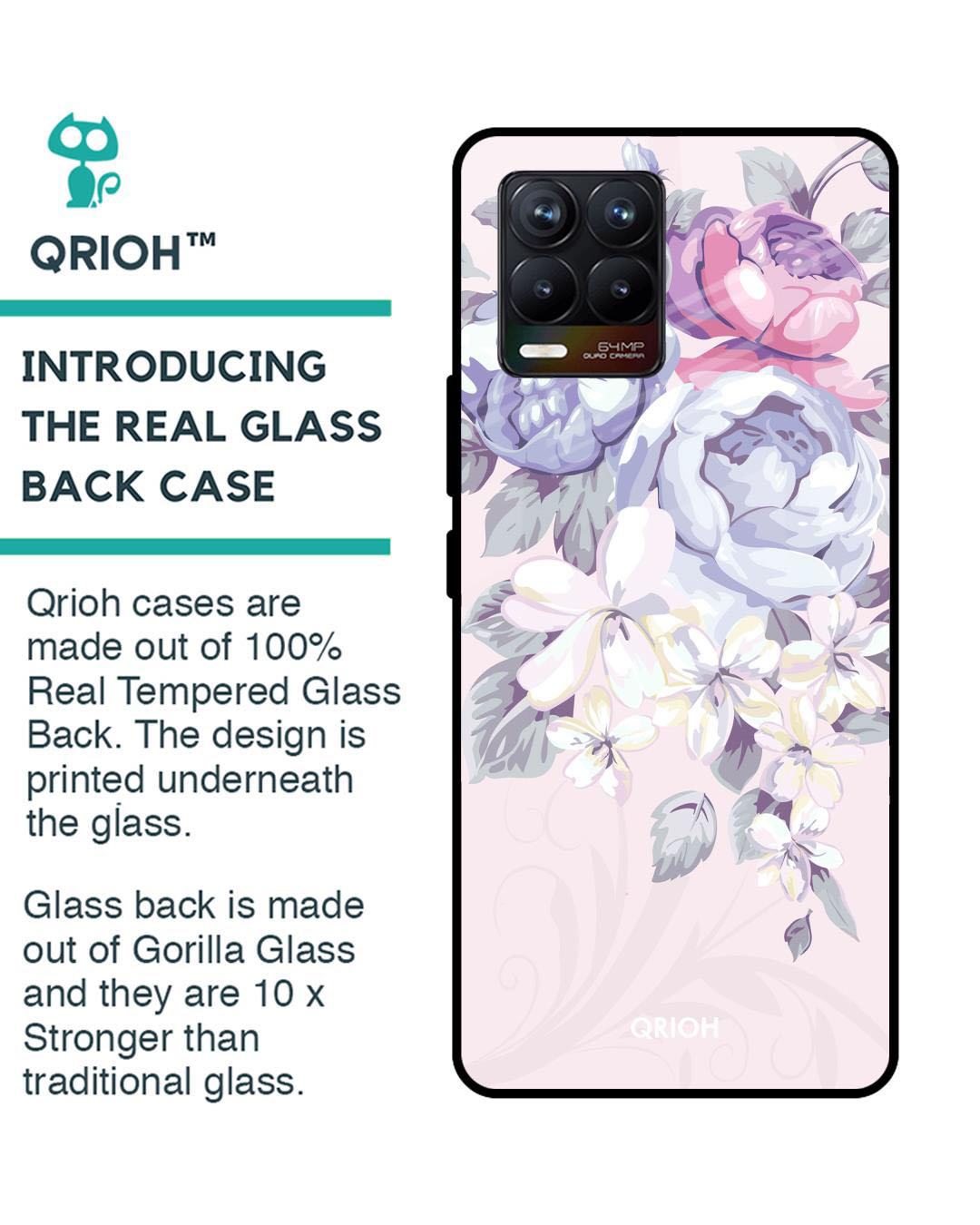 Shop Elegant Floral Printed Premium Glass Cover for Realme 8 Pro (Shock Proof, Lightweight)-Back