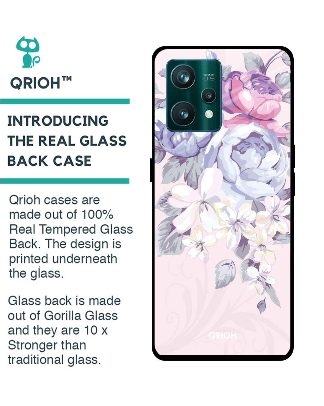 Shop Elegant Floral Printed Premium Glass Cover For Realme 9 Pro 5G (Shockproof, Light Weight)-Back