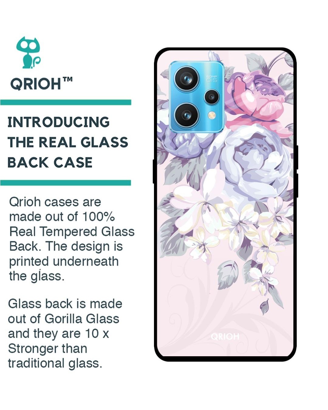Shop Elegant Floral Printed Premium Glass Cover For Realme 9 Pro Plus (Shockproof, Light Weight)-Back
