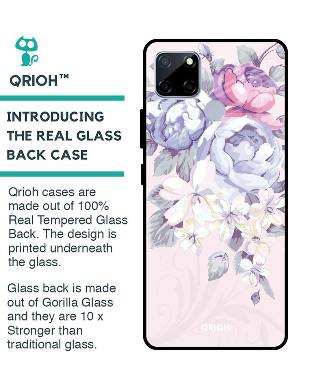 Shop Elegant Floral Printed Premium Glass Cover for Realme C12 (Shock Proof, Lightweight)-Back
