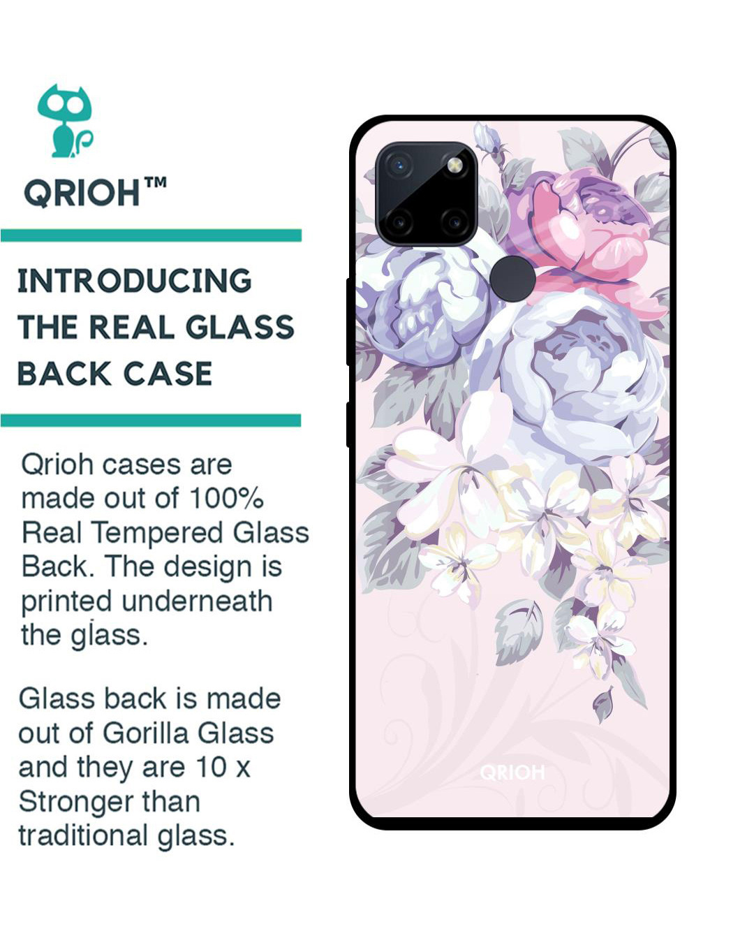Shop Elegant Floral Printed Premium Glass Cover for Realme C21Y (Shockproof, Light Weight)-Back
