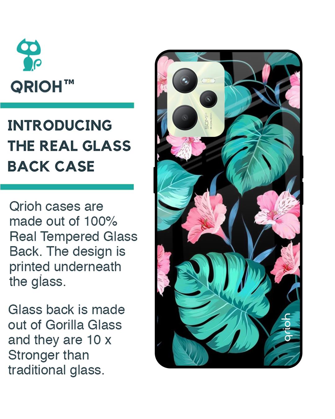 Shop Elegant Floral Printed Premium Glass Cover for Realme C35 (Shockproof, Light Weight)-Back