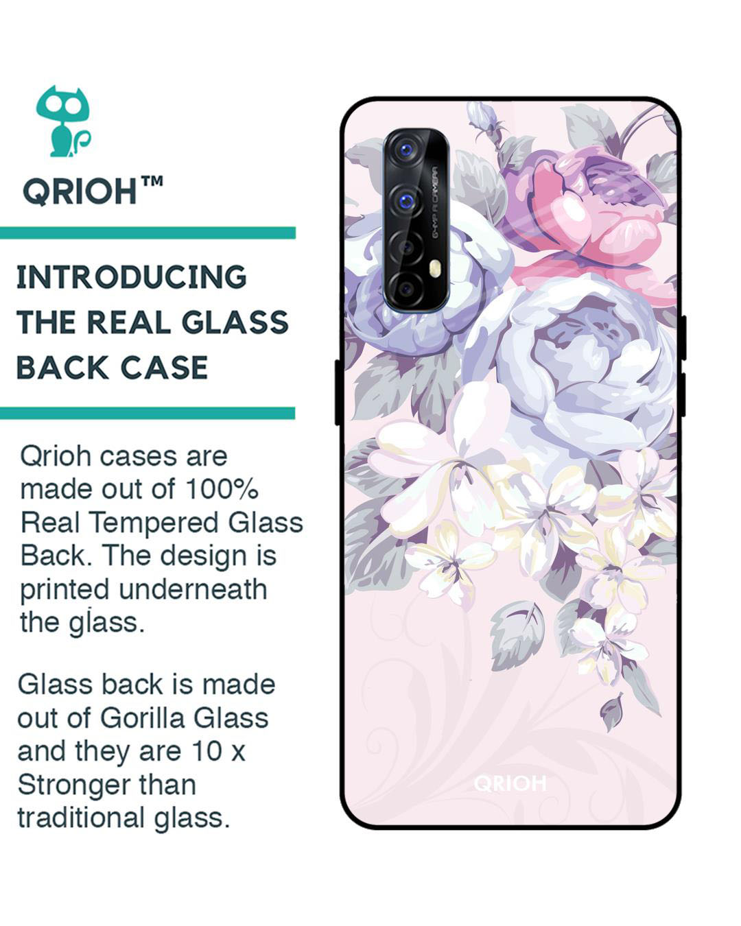 Shop Elegant Floral Printed Premium Glass Cover for Realme Narzo 20 Pro (Shock Proof, Lightweight)-Back