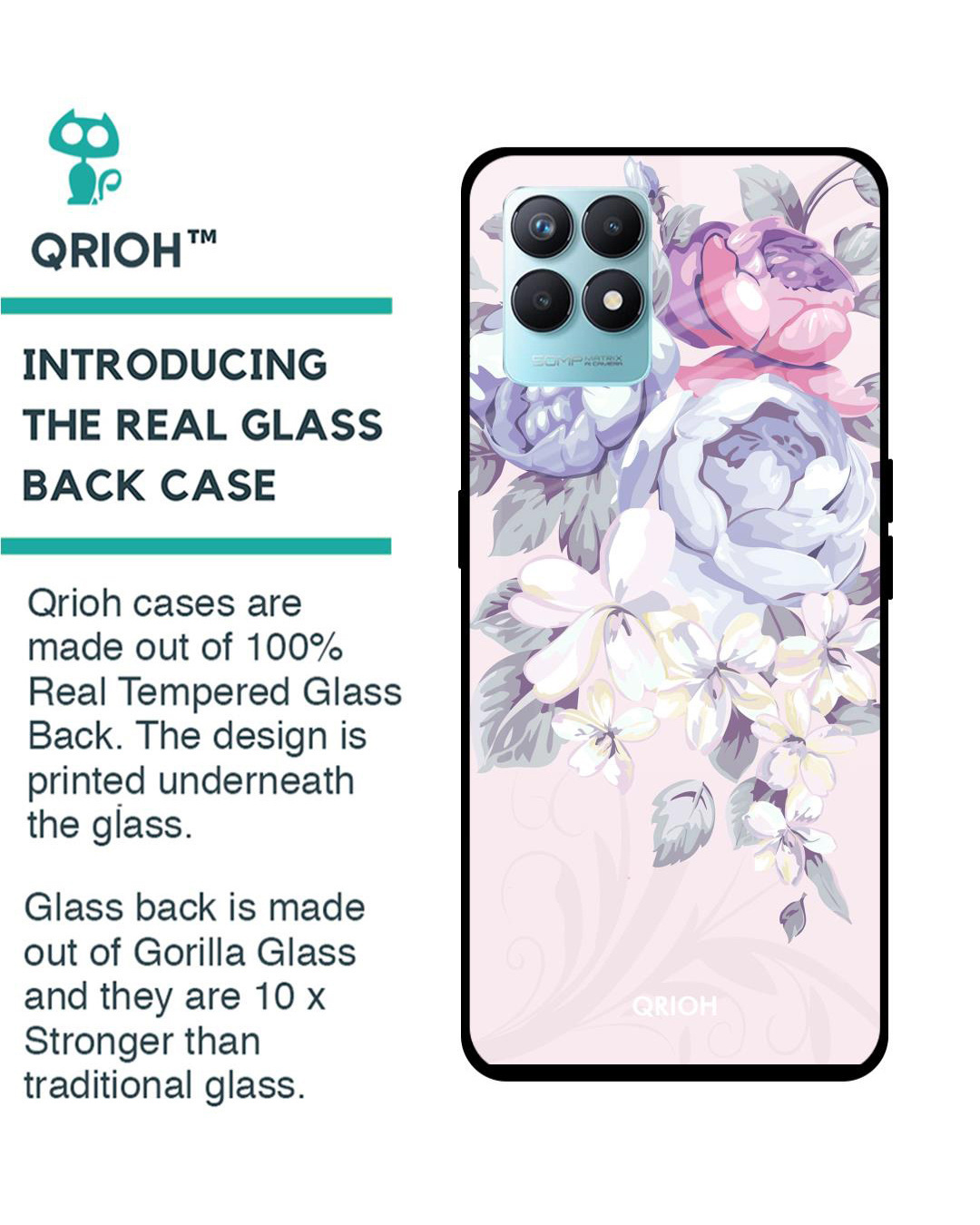 Shop Elegant Floral Printed Premium Glass Cover for Realme Narzo 50 (Shockproof, Light Weight)-Back