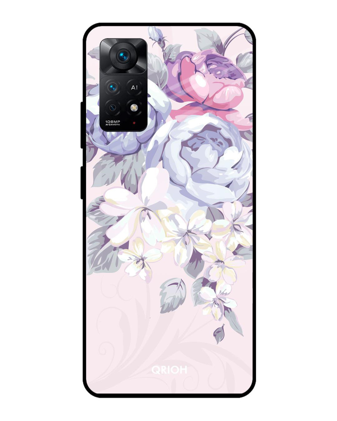 Shop Elegant Floral Printed Premium Glass Cover for Redmi Note 11 Pro 5G (Shockproof, Light Weight)-Back