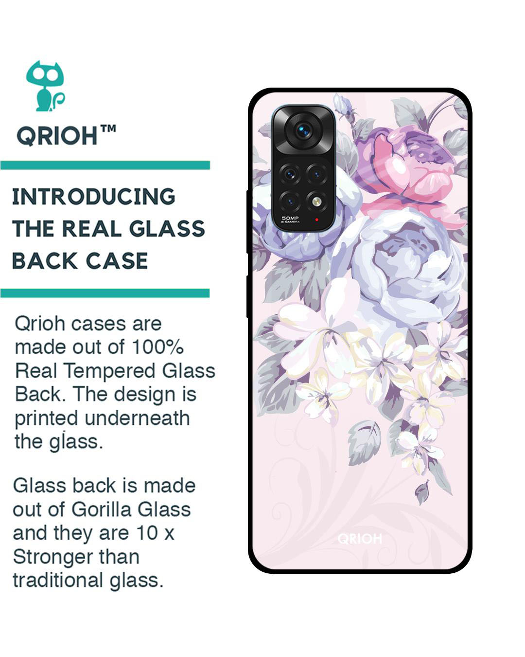 Shop Elegant Floral Printed Premium Glass Cover for Redmi Note 11S (Shock Proof, Lightweight)-Back