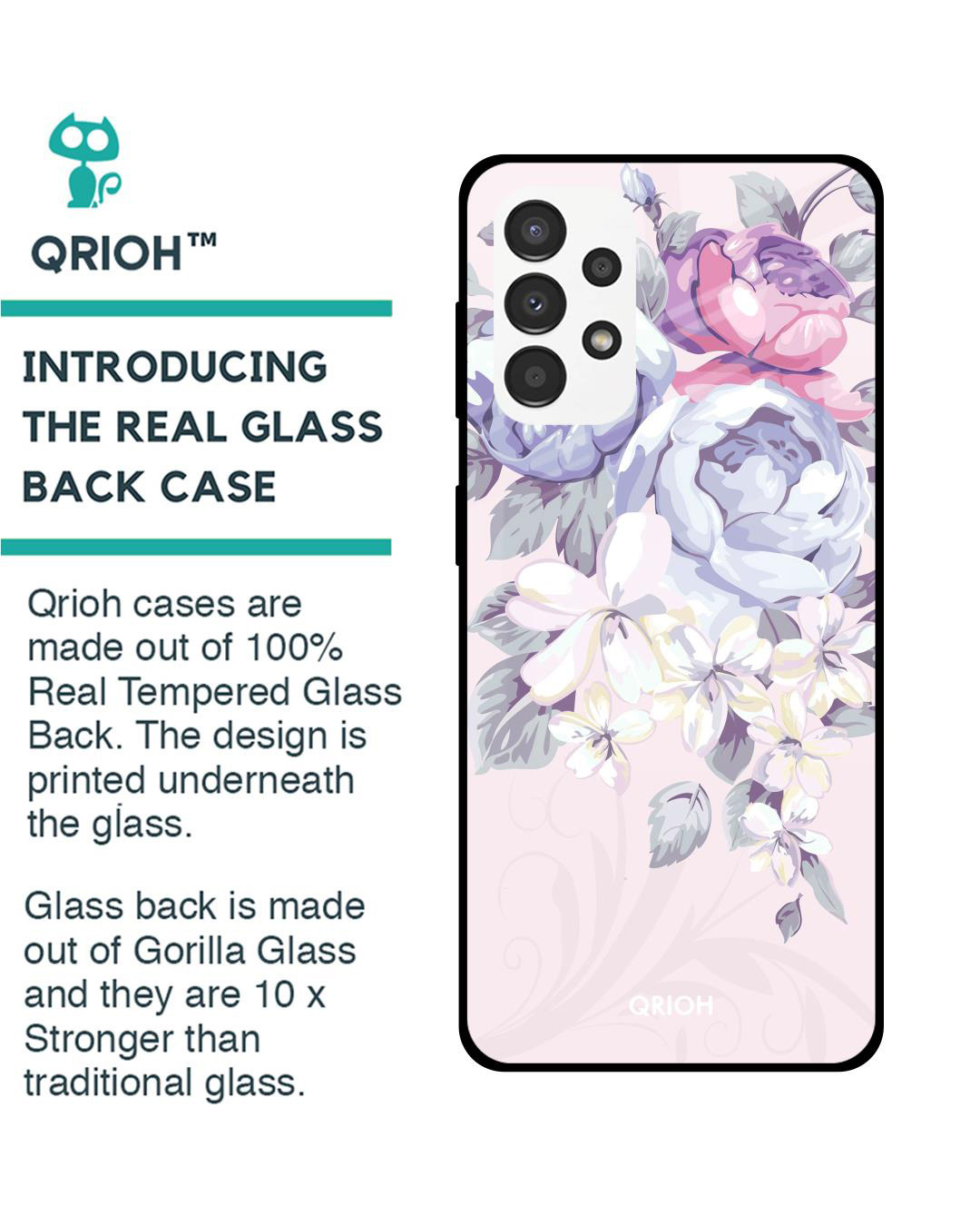 Shop Elegant Floral Printed Premium Glass Cover for Samsung Galaxy A13 (Shockproof, Light Weight)-Back