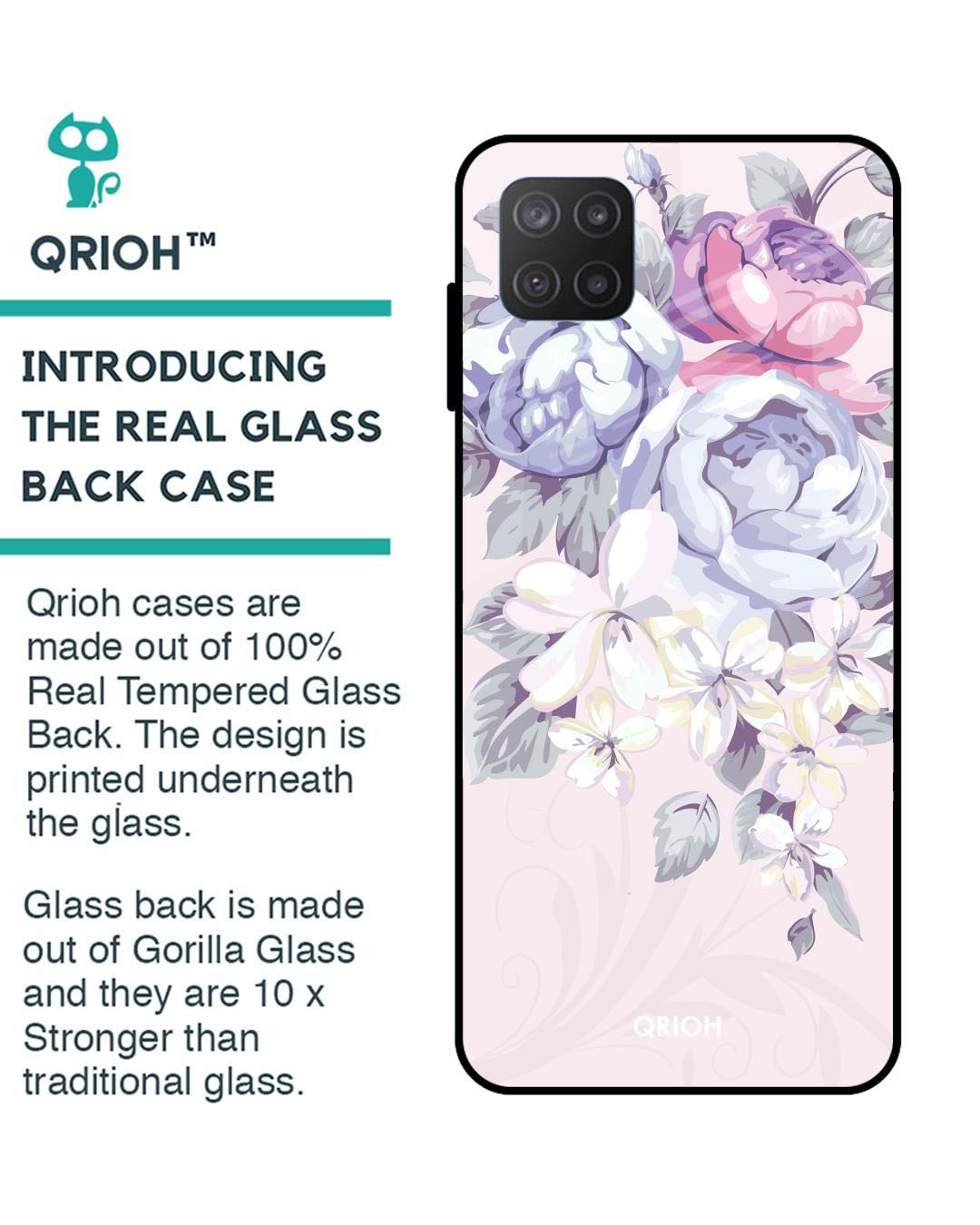 Shop Elegant Floral Printed Premium Glass Cover for Samsung Galaxy M12 (Shock Proof, Light Weight)-Back