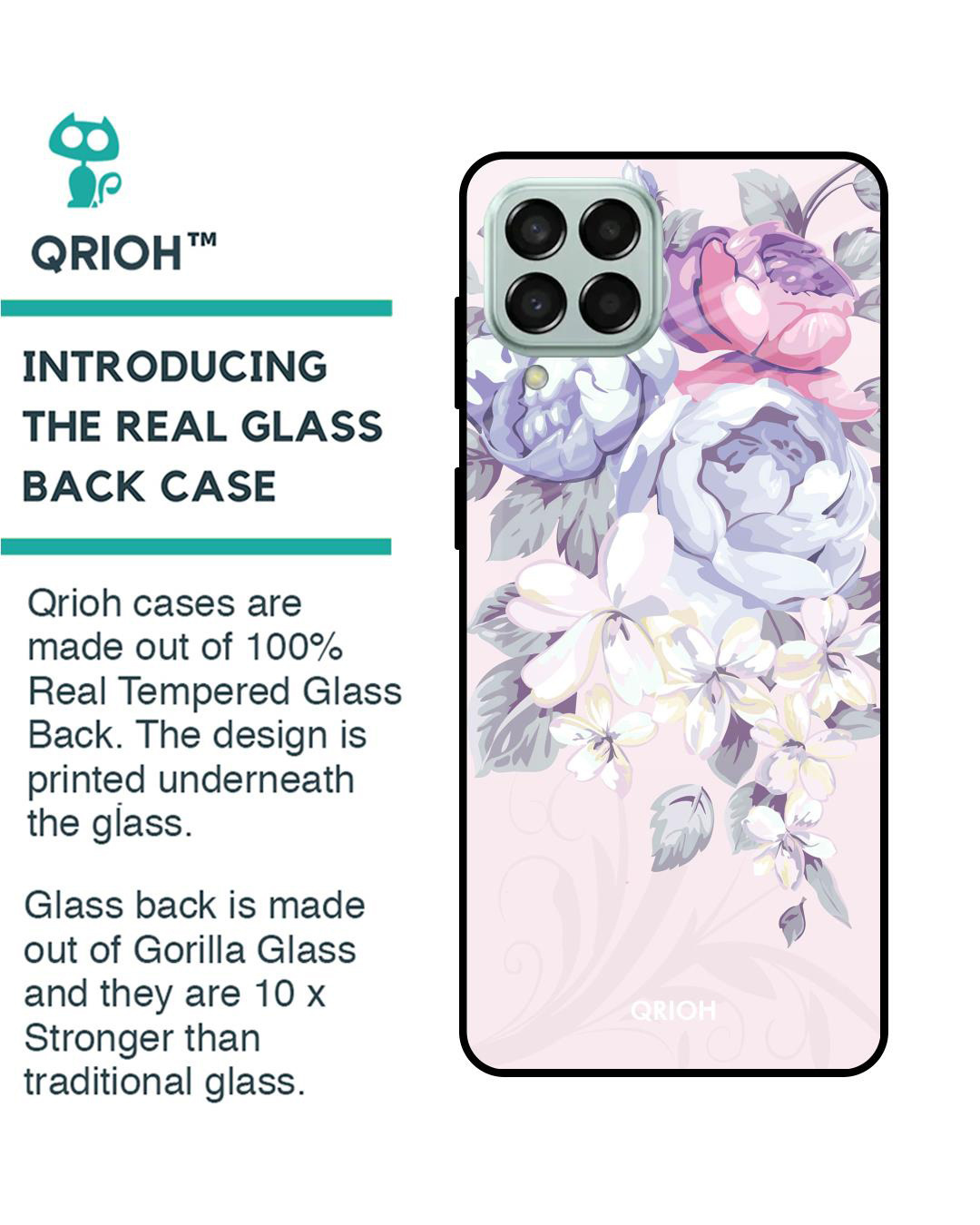 Shop Elegant Floral Printed Premium Glass Cover for Samsung Galaxy M33 5G (Shockproof, Light Weight)-Back